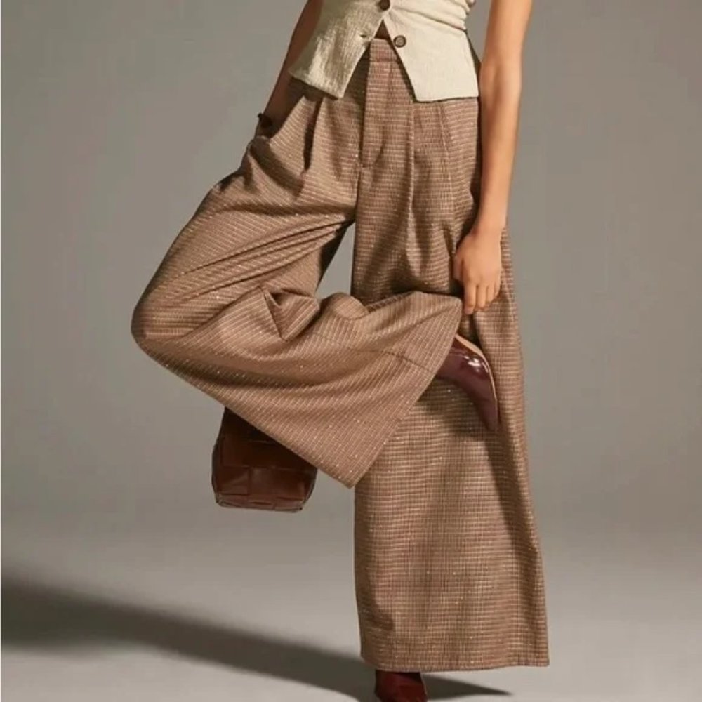 Anthropologie Maeve size 4 Pleated Wide-Leg Houndstooth Trousers Pants